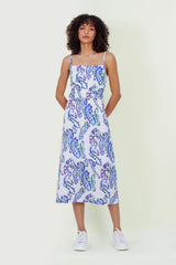 Eloshé Sırt Dekolteli Turkuaz Midi Keten Elbise JEDSSM106