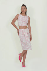 Eloshé Sırtı Açık Bluz ve Büzgü Detaylı Midi Etek JEDSSM109