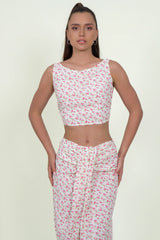 Eloshé Sırtı Açık Bluz ve Büzgü Detaylı Midi Etek JEDSSM109