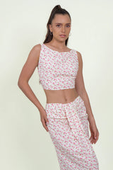 Eloshé Sırtı Açık Bluz ve Büzgü Detaylı Midi Etek JEDSSM109