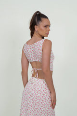 Eloshé Sırtı Açık Bluz ve Büzgü Detaylı Midi Etek JEDSSM109