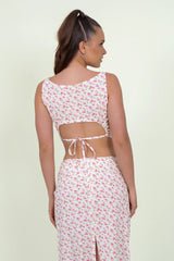 Eloshé Sırtı Açık Bluz ve Büzgü Detaylı Midi Etek JEDSSM109