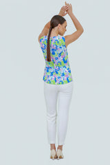 Eloshé Çiçek Desenli V Yaka Kolsuz Bluz JETPSM102