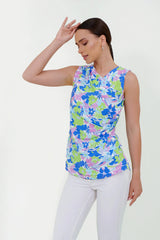 Eloshé Çiçek Desenli V Yaka Kolsuz Bluz JETPSM102