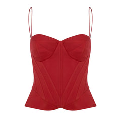 Esra Adıgüzel Carmine - Red Satin Bustier with Heart Neckline and Underwire Detail