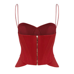 Esra Adıgüzel Carmine - Red Satin Bustier with Heart Neckline and Underwire Detail