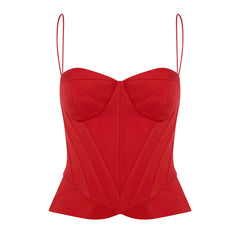 Esra Adıgüzel Carmine – Red Satin Bustier with Sweetheart Neckline and Underwire Detail