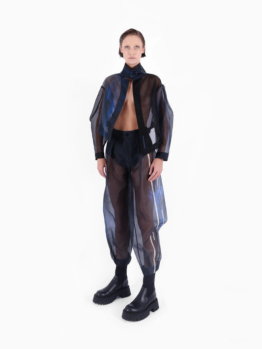 KNTLGY Süper Kadın Sınırlı Sayıda AI Baskı Siyah Organze Ceket