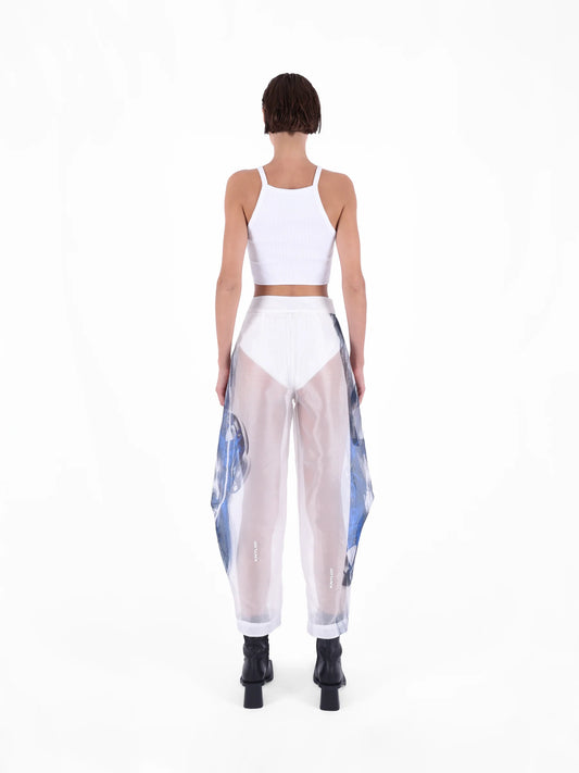 Knitology KNTLGY Super Woman AI Printed Limited Edition White Organza Pants