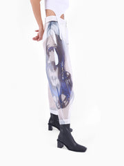 Knitology KNTLGY Super Woman AI Printed Limited Edition White Organza Pants
