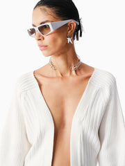 KNTLGY Beyaz Triko Crop Cardigan