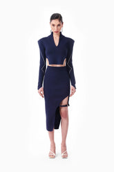 Knitology KNTLGY Lacivert Mavi Asymmetric Tricot Midi Etek