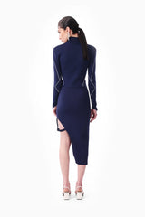 Knitology KNTLGY Navy Blue Asymmetric Tricot Midi Skirt