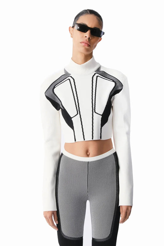 Knitology KNTLGY Matrix White Short Sweater