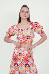 Eloshé Balon Kollu Crop Bluz ve Midi Etek MEDSSM101