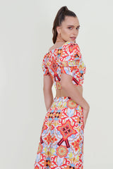 Eloshé Balon Kollu Crop Bluz ve Midi Etek MEDSSM101