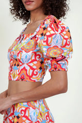 Eloshé Balon Kollu Crop Bluz ve Midi Etek MEDSSM101