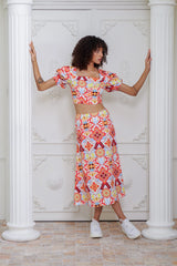 Eloshé Balon Kollu Crop Bluz ve Midi Etek MEDSSM101