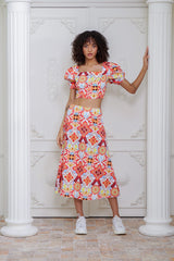 Eloshé Balon Kollu Crop Bluz ve Midi Etek MEDSSM101