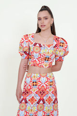 Eloshé Balon Kollu Crop Bluz ve Midi Etek MEDSSM101