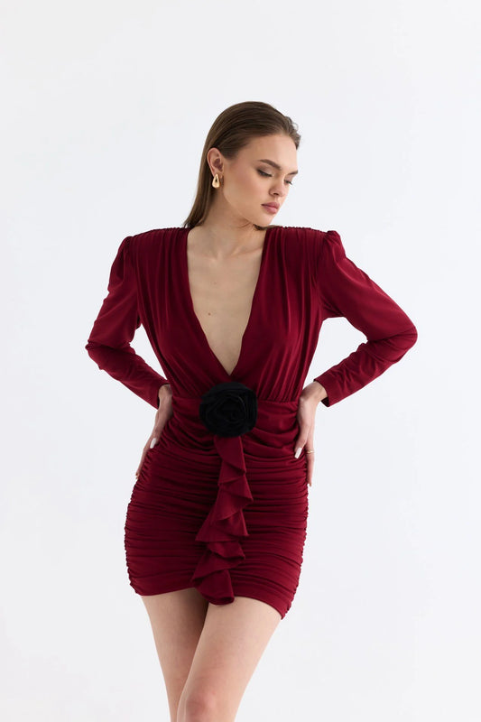 Manshet Crimson Mini Dress in Dark Cherry