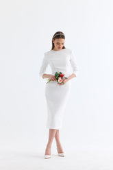 Manshet Iris Midi Length Evening Dress with Back Decollete (White)