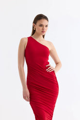 Manshet Cholé Midi Dress in Rouge