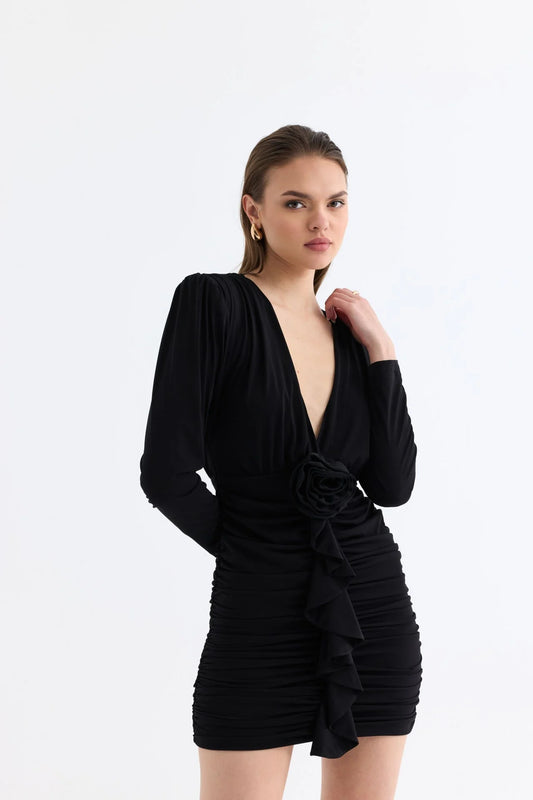 Manshet Crimson Mini Dress in Black