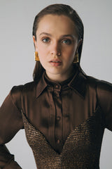 Esra Adıgüzel NILLA – Satin Shirt with Double Collar Detail