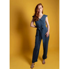 Femponiq Off Shoulder Belted Vegan Jumpsuit (Dark Denim Blue)