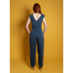 Femponiq Off Shoulder Belted Vegan Jumpsuit (Dark Denim Blue)