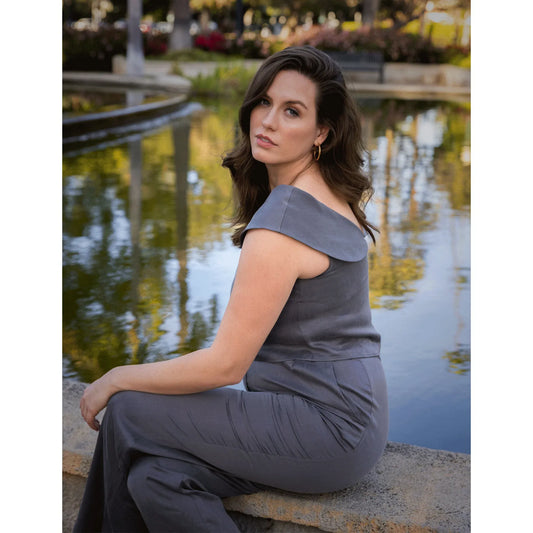 Off Shoulder Collared Crop Top (Charcoal Grey)