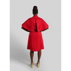 Femponiq Oversized Cape Cotton Dress (Berry Red)