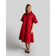 Femponiq Oversized Cape Cotton Dress (Berry Red)