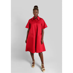 Femponiq Oversized Cape Cotton Dress (Berry Red)