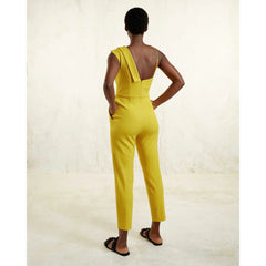 Femponiq Peak Lapel Tailored Crepe Jumpsuit (Mustard Yellow)