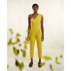 Femponiq Peak Lapel Tailored Crepe Jumpsuit (Mustard Yellow)