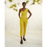 Femponiq Peak Lapel Tailored Crepe Jumpsuit (Mustard Yellow)