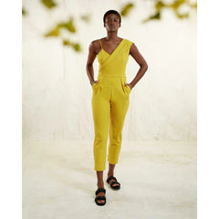 Femponiq Peak Lapel Tailored Crepe Jumpsuit (Mustard Yellow)