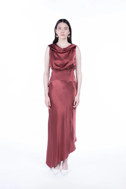 Peploum Lea Folded Neckline Satin Dress
