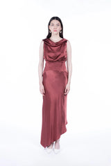 Peploum Lea Folded Neckline Satin Dress