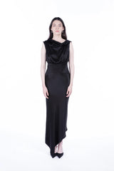 Peploum Lea Folded Neckline Satin Dress