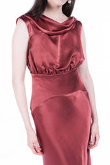 Peploum Lea Folded Neckline Satin Dress