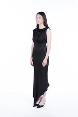Peploum Lea Folded Neckline Satin Dress