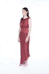 Peploum Lea Folded Neckline Satin Dress