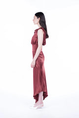 Peploum Lea Folded Neckline Satin Dress