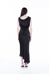 Peploum Lea Folded Neckline Satin Dress