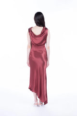 Peploum Lea Folded Neckline Satin Dress