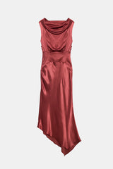 Peploum Lea Folded Neckline Satin Dress