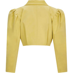 Femponiq Puff Shoulder Cropped Cotton Blazer (Mustard Yellow)